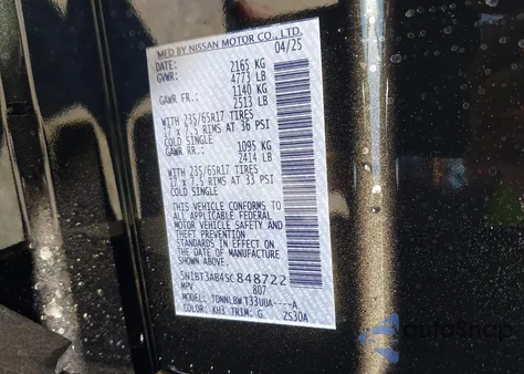 2025 Nissan Rogue S Intelligent Awd from USA, damaged, VIN 5N1BT3AB4SC848722